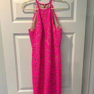 Trina Turk Vibrant Pink Lace Midi Dress